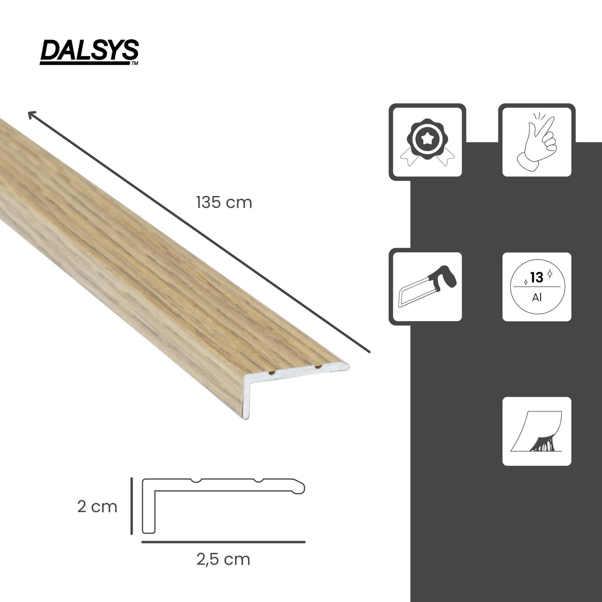 Dalsys Treppenkantenprofil Selbstklebendes Profil aus Aluminium (135 cm, 25 x 20 mm, Eiche, 1-St), Bodenprofil für Treppenwinkel – Bild 2 von 5