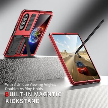 Wigento Handyhülle Für Samsung Galaxy Z Fold4 5G Stoßfeste Metall Design Handy Tasche Hülle Etuis Rot