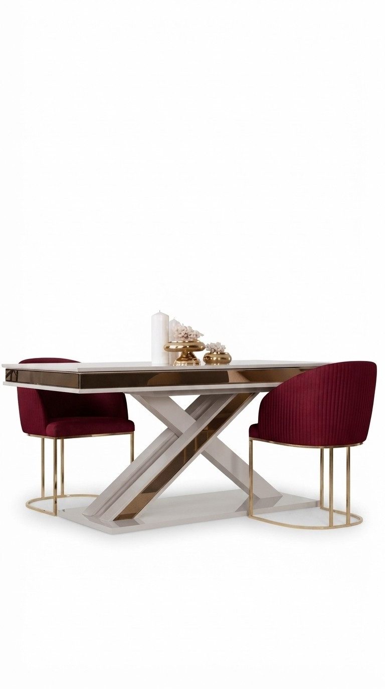 Xlmoebel Esstisch Luxus Säulentisch in Weiß und Gold aus Holz (1-St), Made in Europa