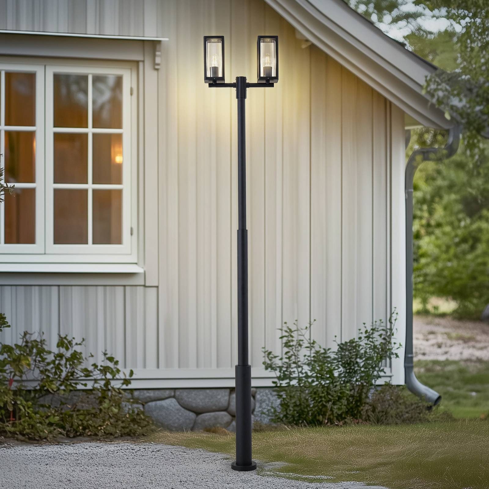 Lucande Außen-Stehlampe Siveta, Metall, Schwarz IP65, 2 x 15 W LED