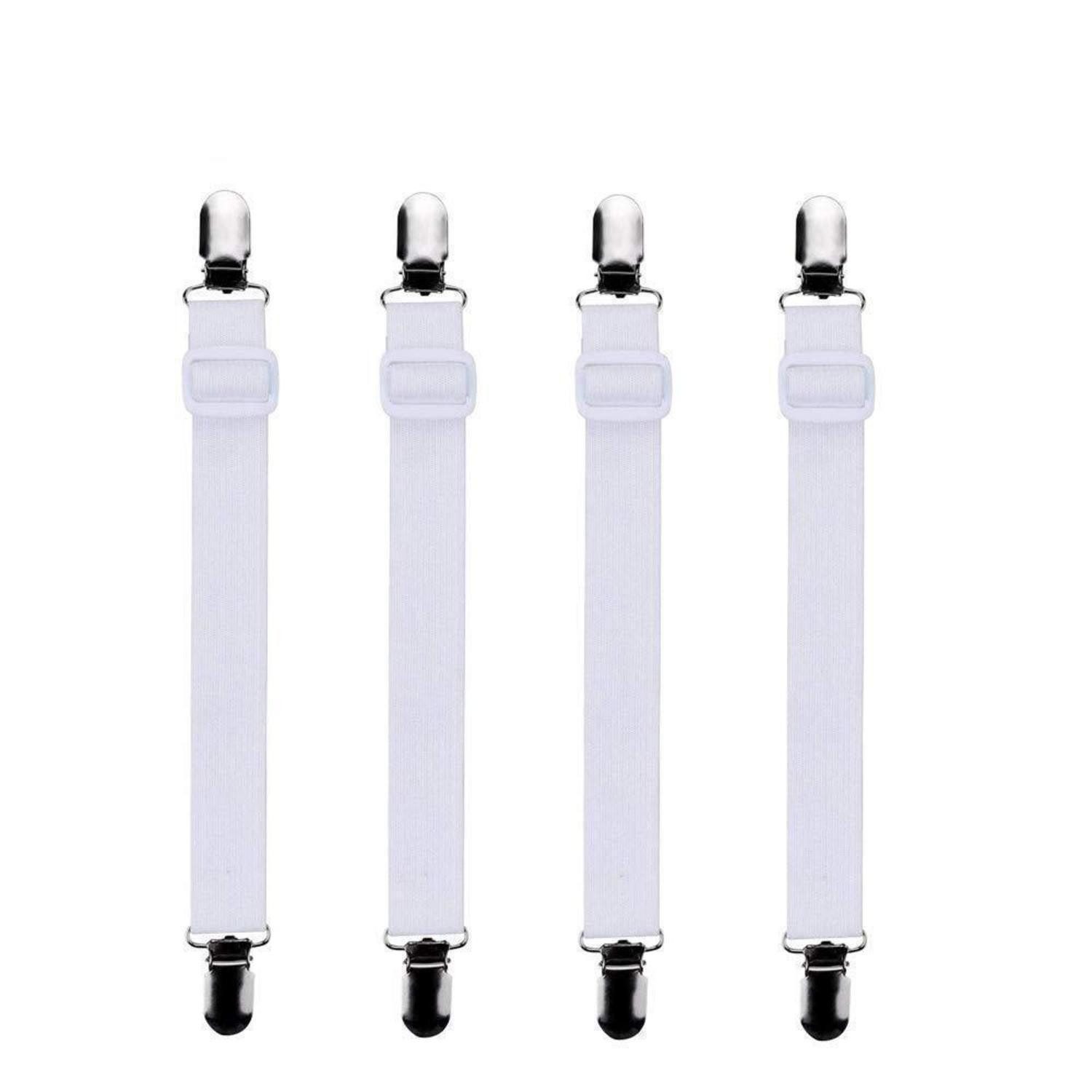 LuxusKollektion Spanngurt Bettlakenspanner, Verstellbar, 4 Stk. Weiss (4-St)