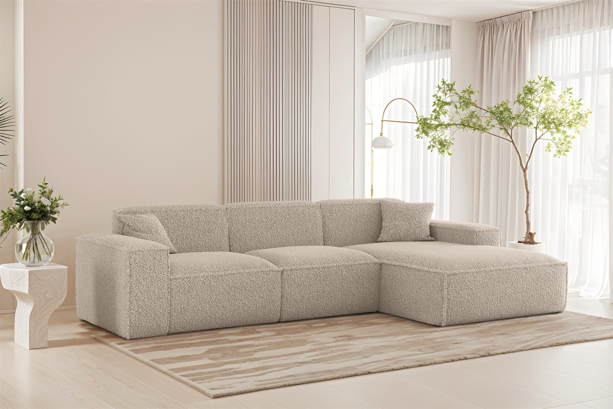 Fun Möbel Ecksofa Designersofa CELES PREMIUM in Stoff Sven, Ottomane Rechts oder Links, inkl. 2 x Zierkissen