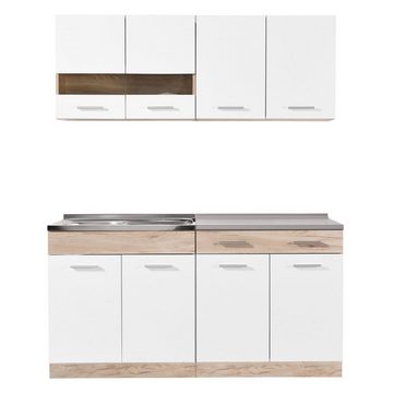 Homestyle4u Küchenzeile Küche Einbauküche 160cm Miniküche Küchenzeile Weiß