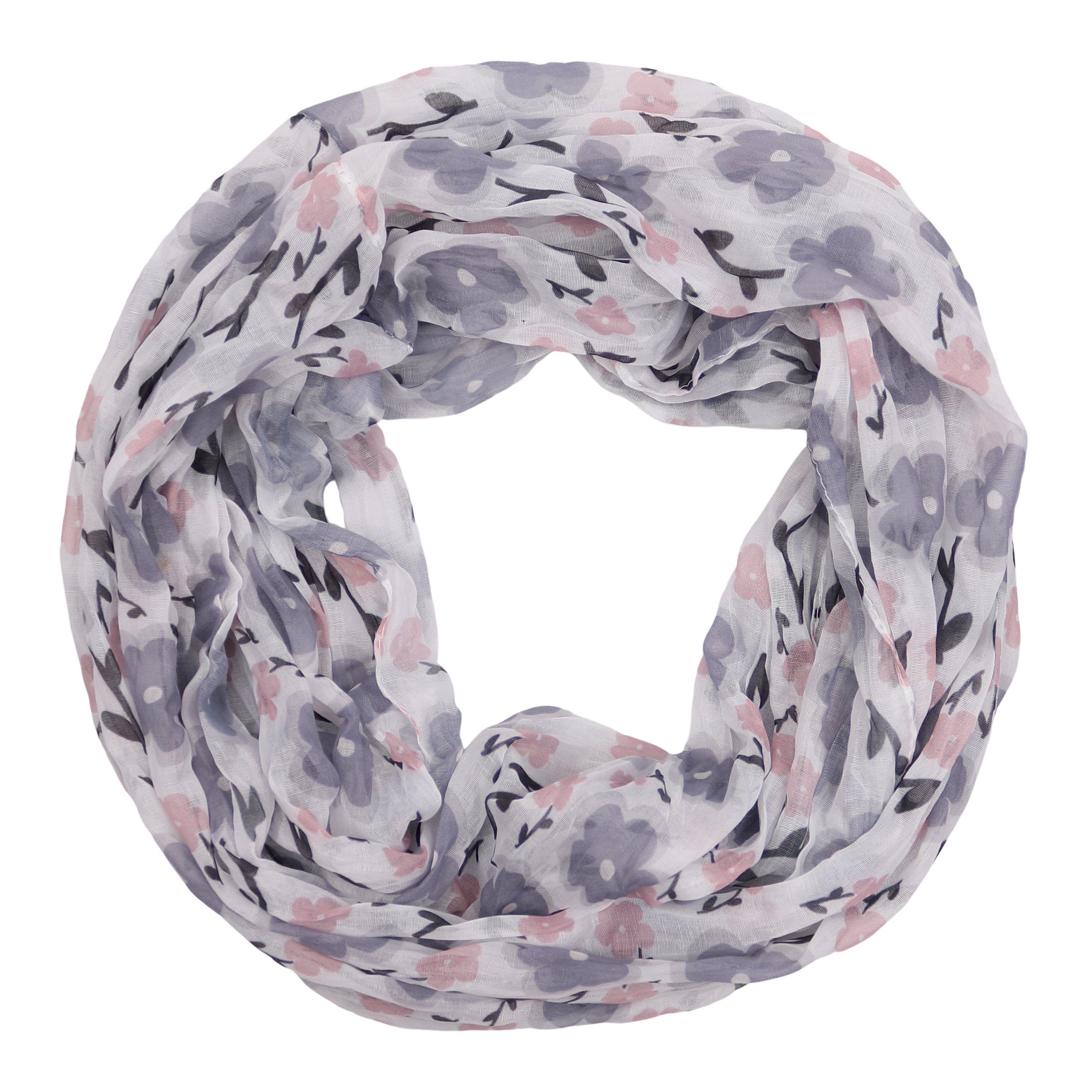 MIRROSI Loop Damen Schal mit Blumen Muster, Weich, Schlauchschal, (ca.45x75cm, zweimal um den Hals wickelbar), Damen Halstuch ideal für Frühling, Sommer oder Herbst