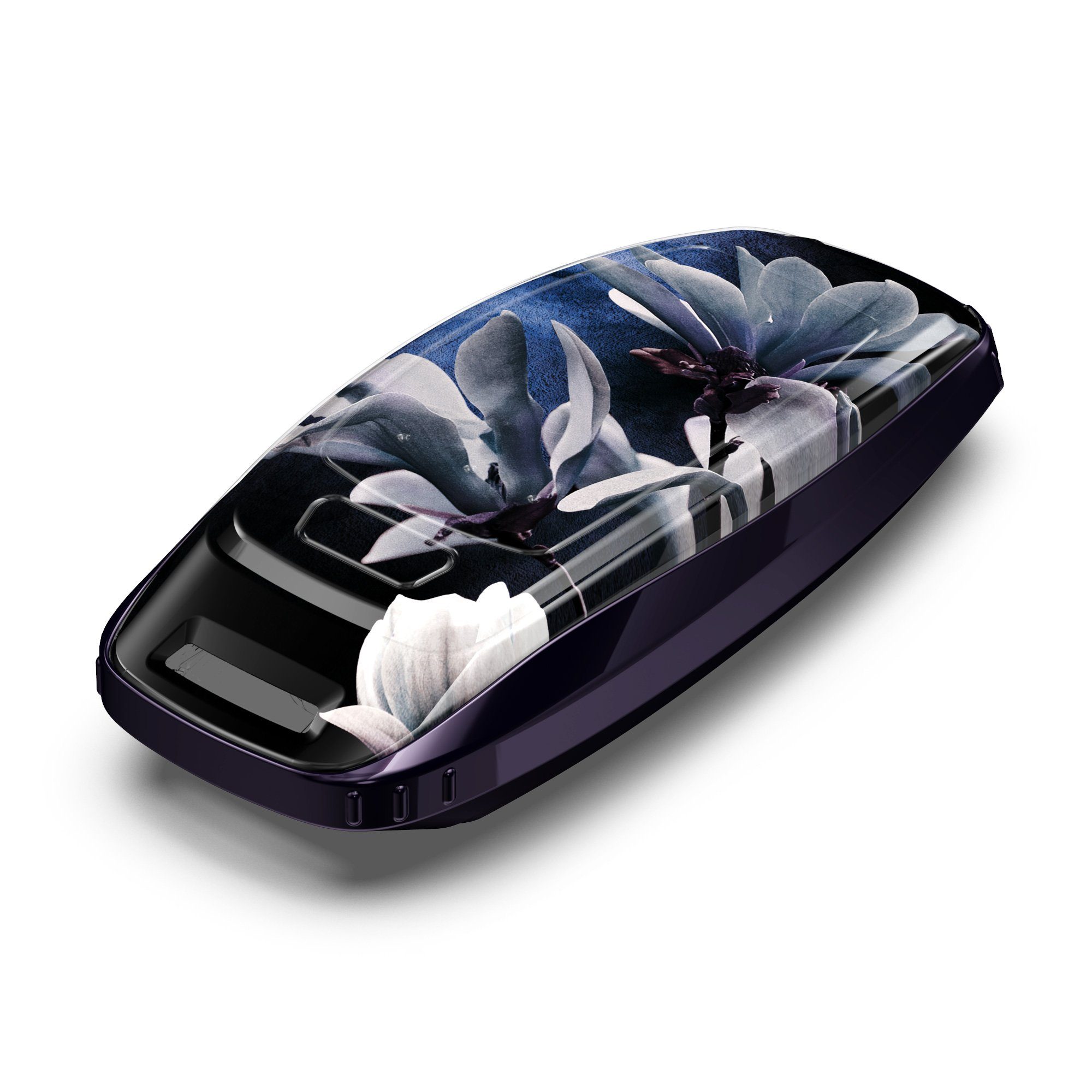 A7 Autoschlüssel Schlüsselhülle Cover Marmor Q8, für TPU Schlüsseltasche Magnolien A6 Q7 Design kwmobile Audi Fullbody Hülle A8 Schutzhülle