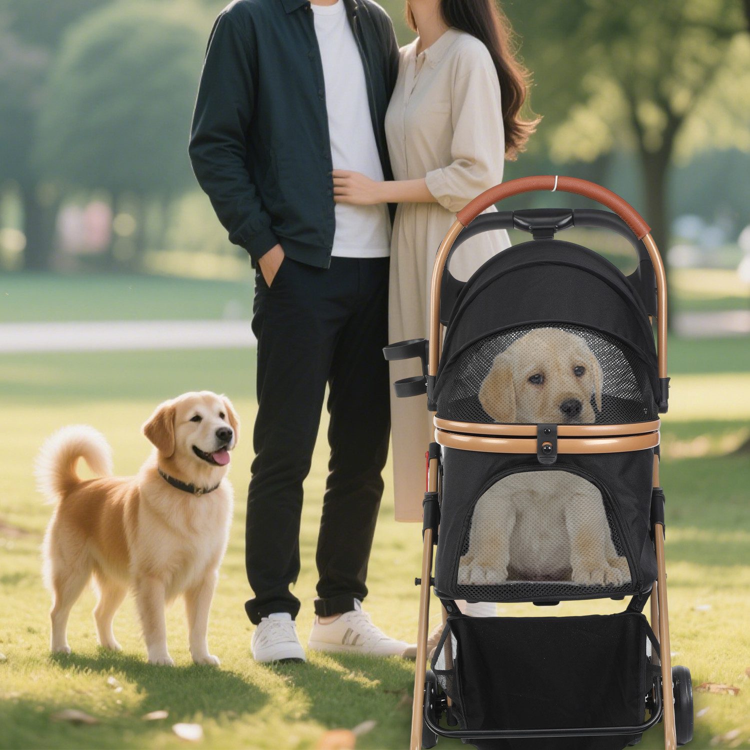 oyajia Hundebuggy klappbar,Leichtes Aluminium Gestell und atmungsaktives Mesh 360°Rollen, (Hundewagen, Hundebuggy klappbar, Hundewagen für große hunde), Klappbar,Hundewagen für große Hunde Katzen,Stoßfest und bequem