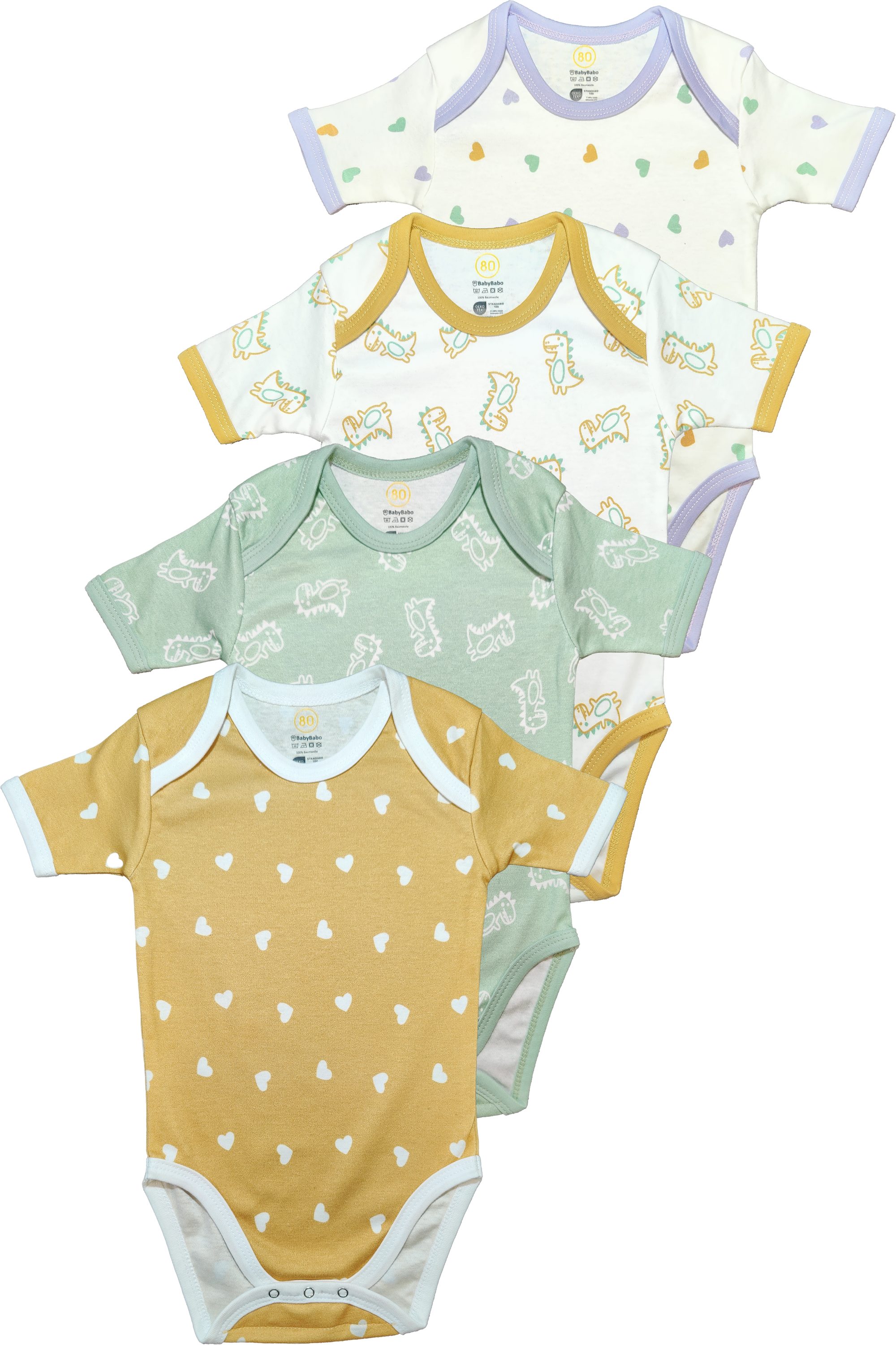 Herzchen-Dino Mix mit Lavendel-Lila Minz-Grün Sand-Ocker