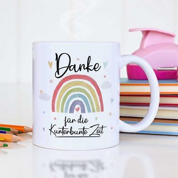 GRAVURZEILE Tasse mit Spruch "Danke für die Kunterbunte Zeit" - Geschenk -, Keramik