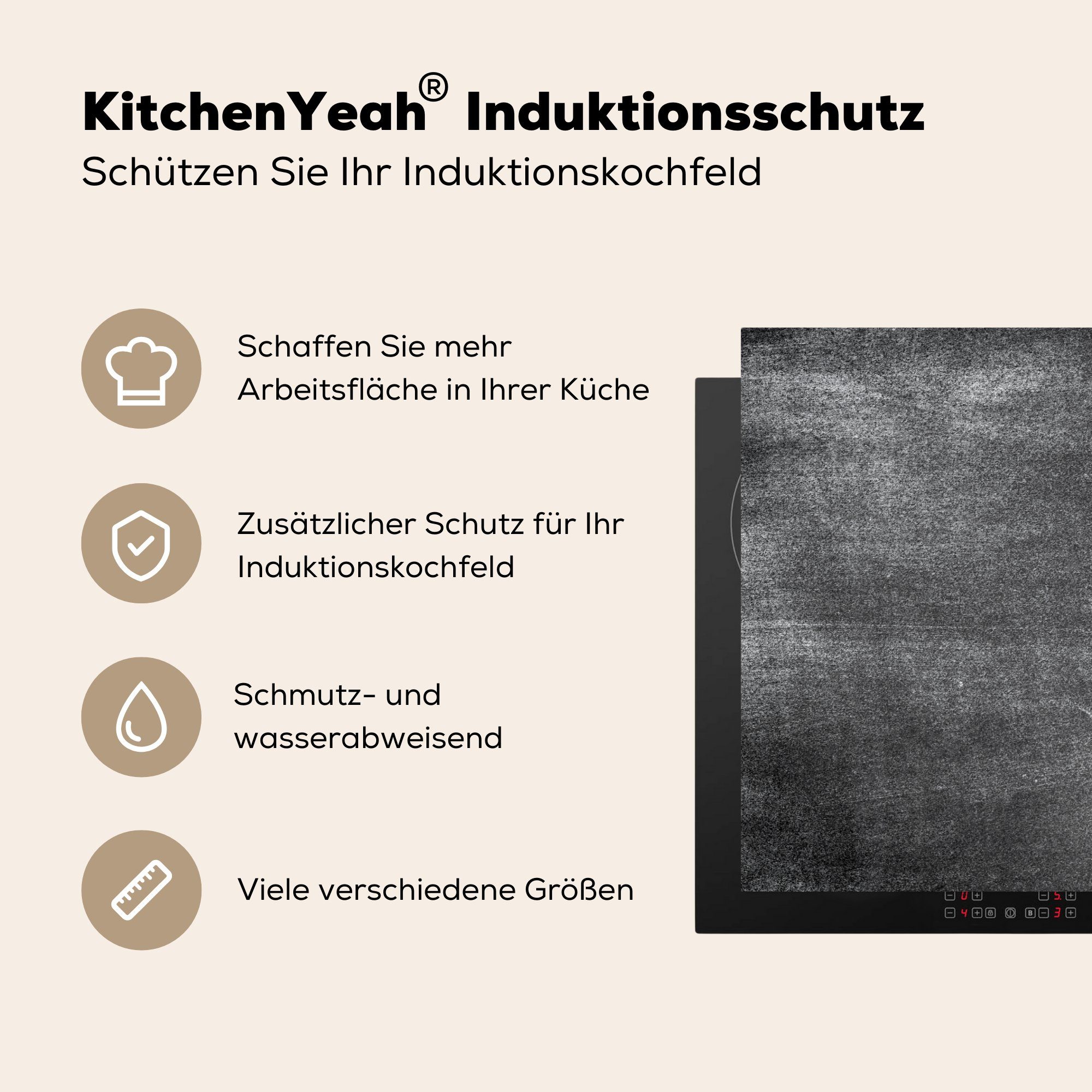 Muster Grau, MuchoWow küche, Herdblende-/Abdeckplatte Ceranfeldabdeckung (1 für Silber Bügelbild - cm, - die Vinyl, tlg), 81x52 Induktionskochfeld - Schutz