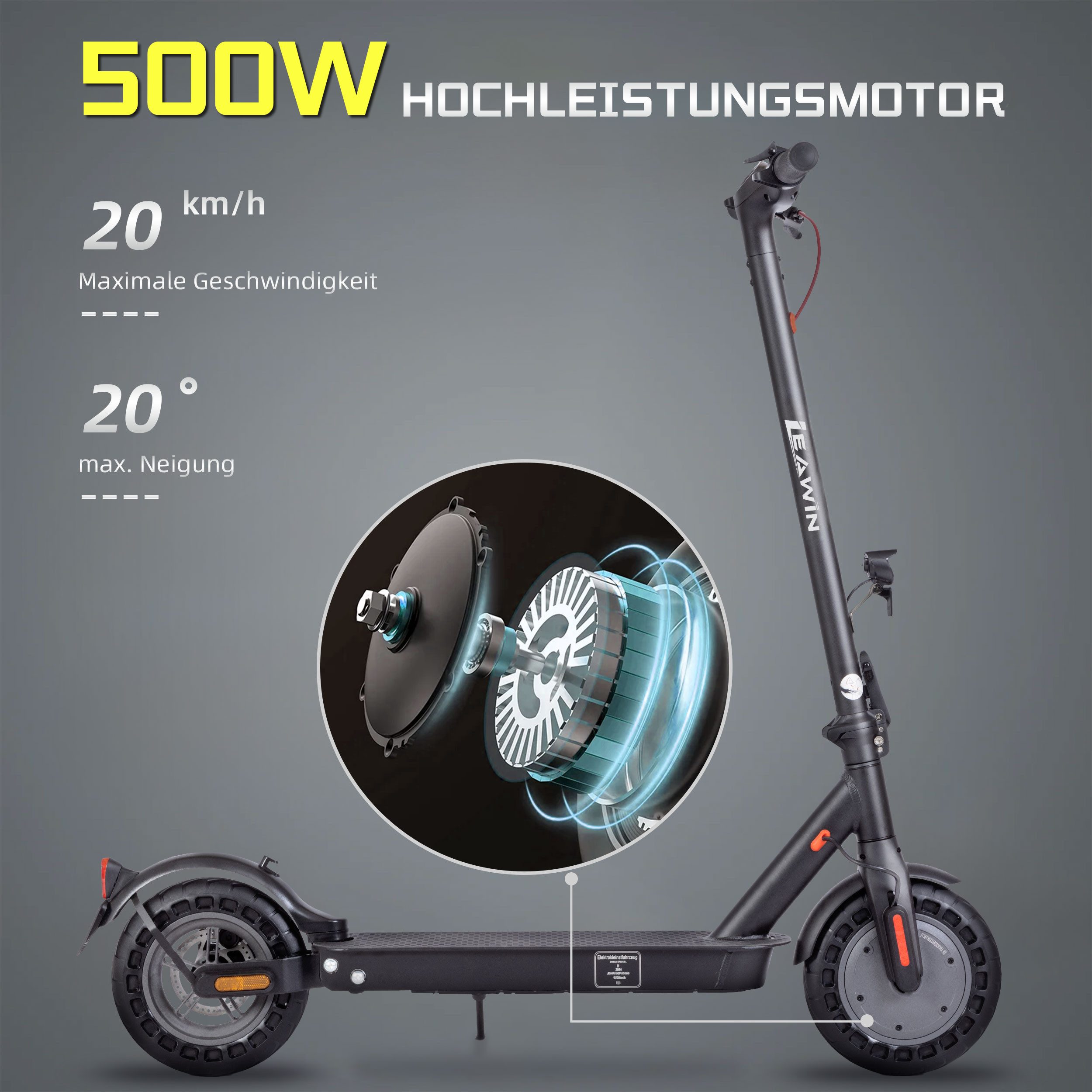 Sinaopus E-Scooter 10 Zoll E-roller, Elektroroller mit Straßenzulassung (ABE), klappbar, 500,00 W, 20,00 km/h, (max. 120kg, Steigfähigkeit 20 °, mit App), E-ABS+Scheibenbremse, Stoßdämpfer, ab 14 Jahre