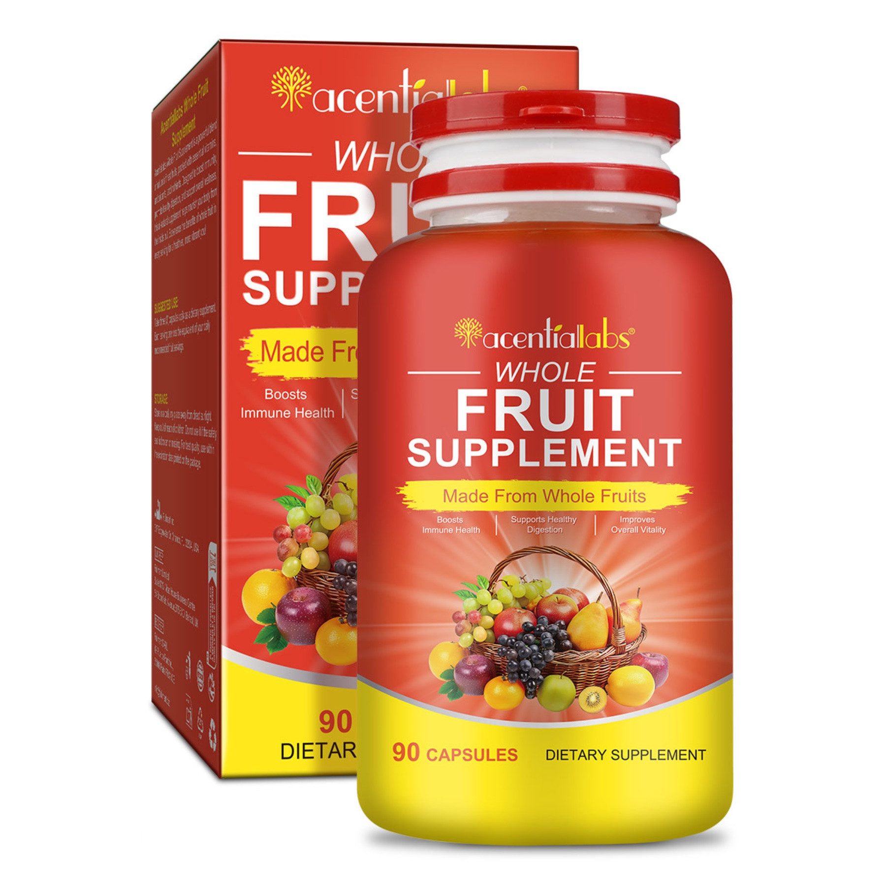 Acentiallabs Multivitamin Obst Gemüse Kapseln Fruit Veggie Superfood Pflanzen Softkapseln, 90 er, Über 30 Pflanzenstoffe, Frucht & Gemüse, 90 Kapseln je Dose