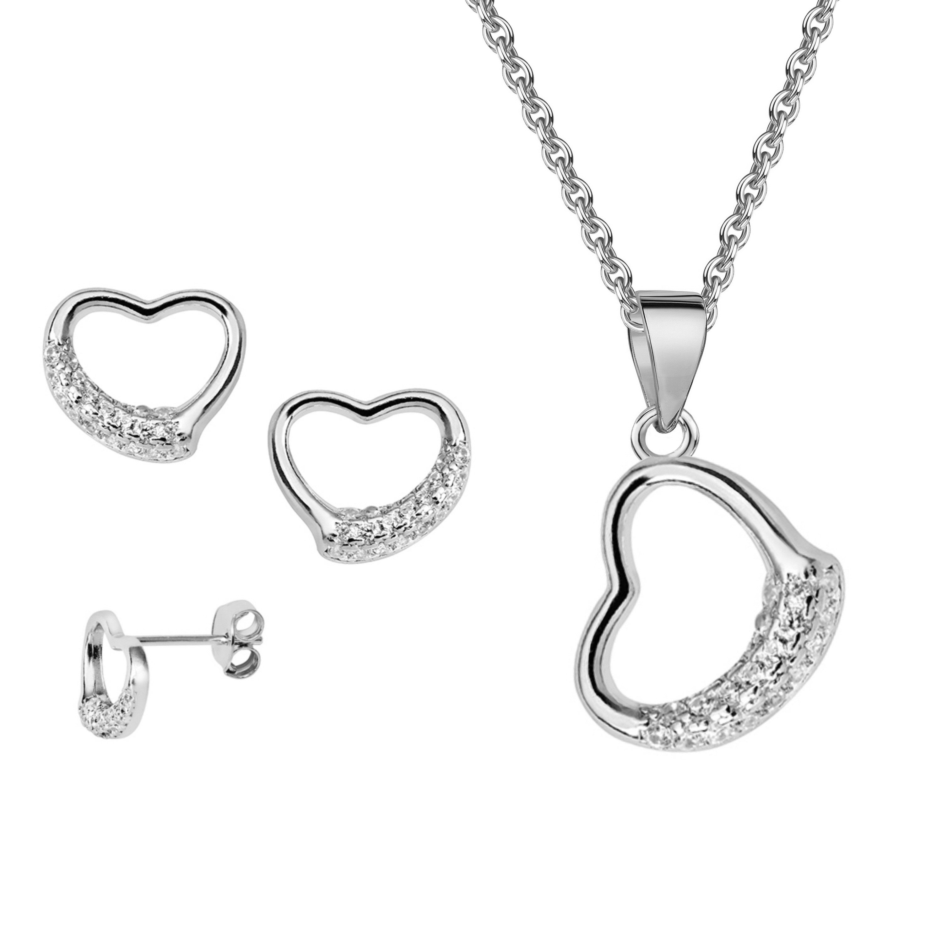 Firetti Ohrring und Ketten Set Multipack Schmuck Geschenk Silber 925 Halskette Ohrringe Herz (Set, 4-tlg), Made in Germany - mit Zirkonia (synth)