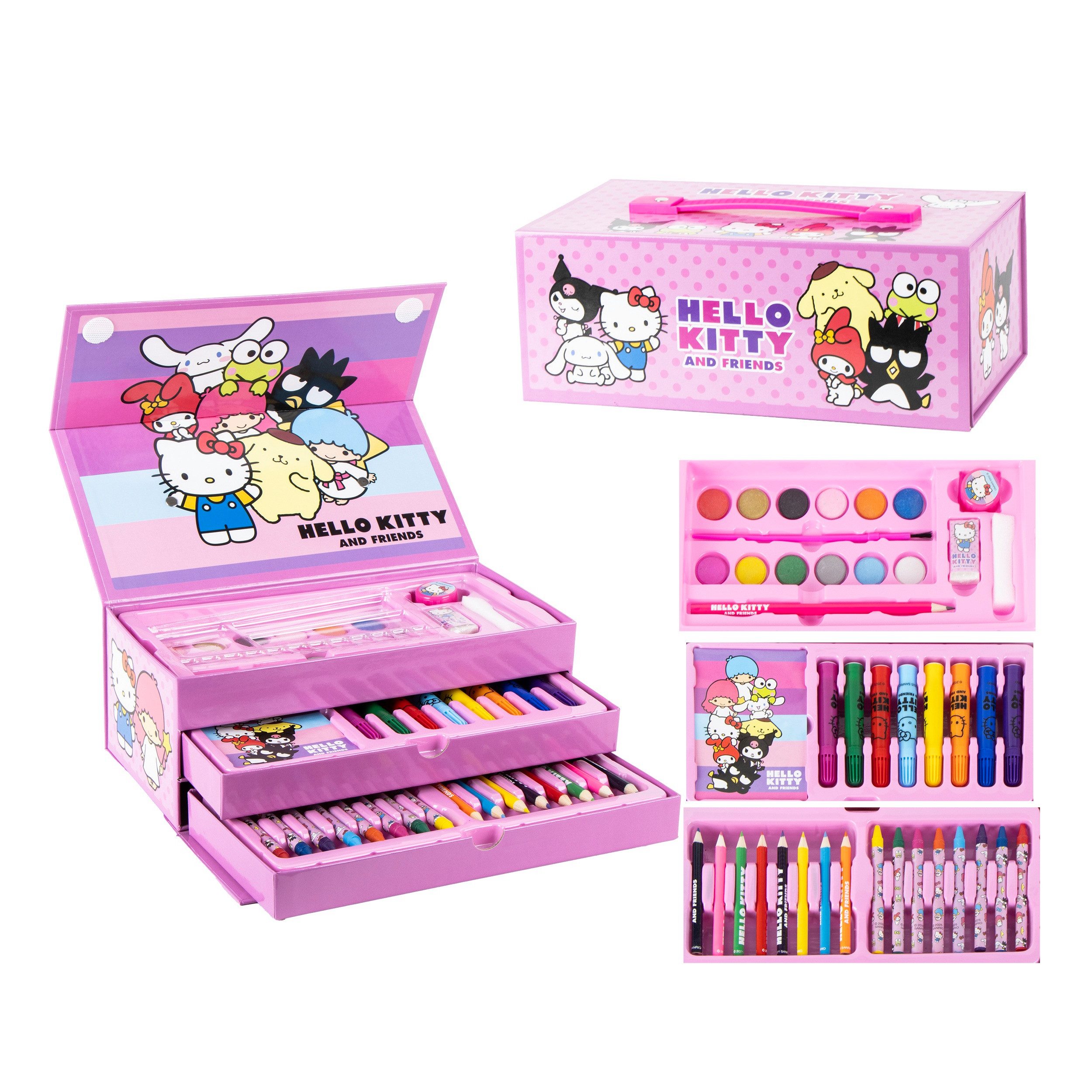 Cerda Malstift Kindermalkoffer, 68-teilig, Buntstifte, Filzstifte, Wasserfarben