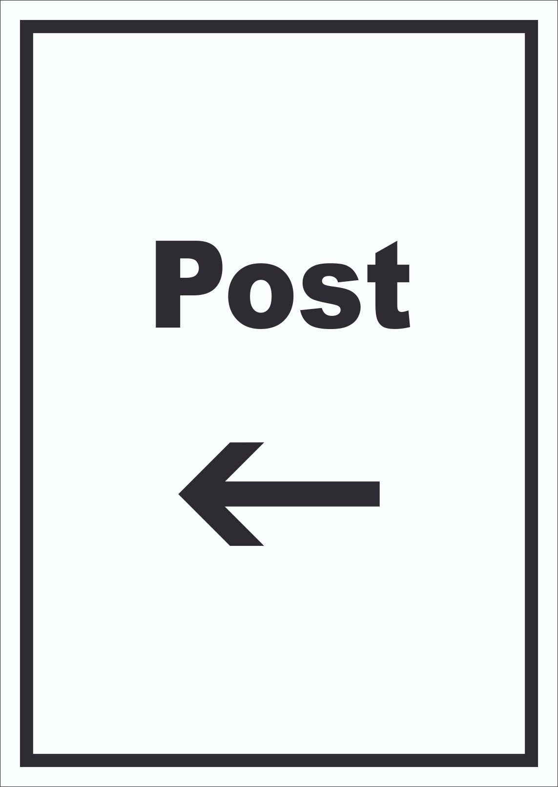 HB-Druck Hinweisschild Post Schild mit Text und Richtungspfeil links Annahme Brief Paket, wetterfest, stabil, UV-beständig, kratzfest