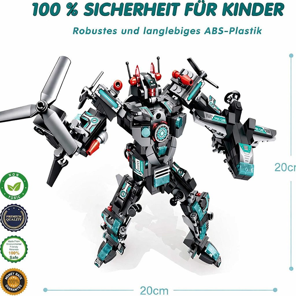 MOONTOY Roboter Bausteine 25in1 STEM Konstruktionsspielzeug 577 Teile Kinder Spielbausteine, (25in1 Roboter Bausteine STEM Lernspielzeug mit 577 Teilen für Kinder, 577 St., 577 Klemmbausteine für 25 Modelle mit Roboter und Fahrzeugvarianten), 25 Modelle baubar, großer Roboter, STEM Lernspielzeug, 577 Teile