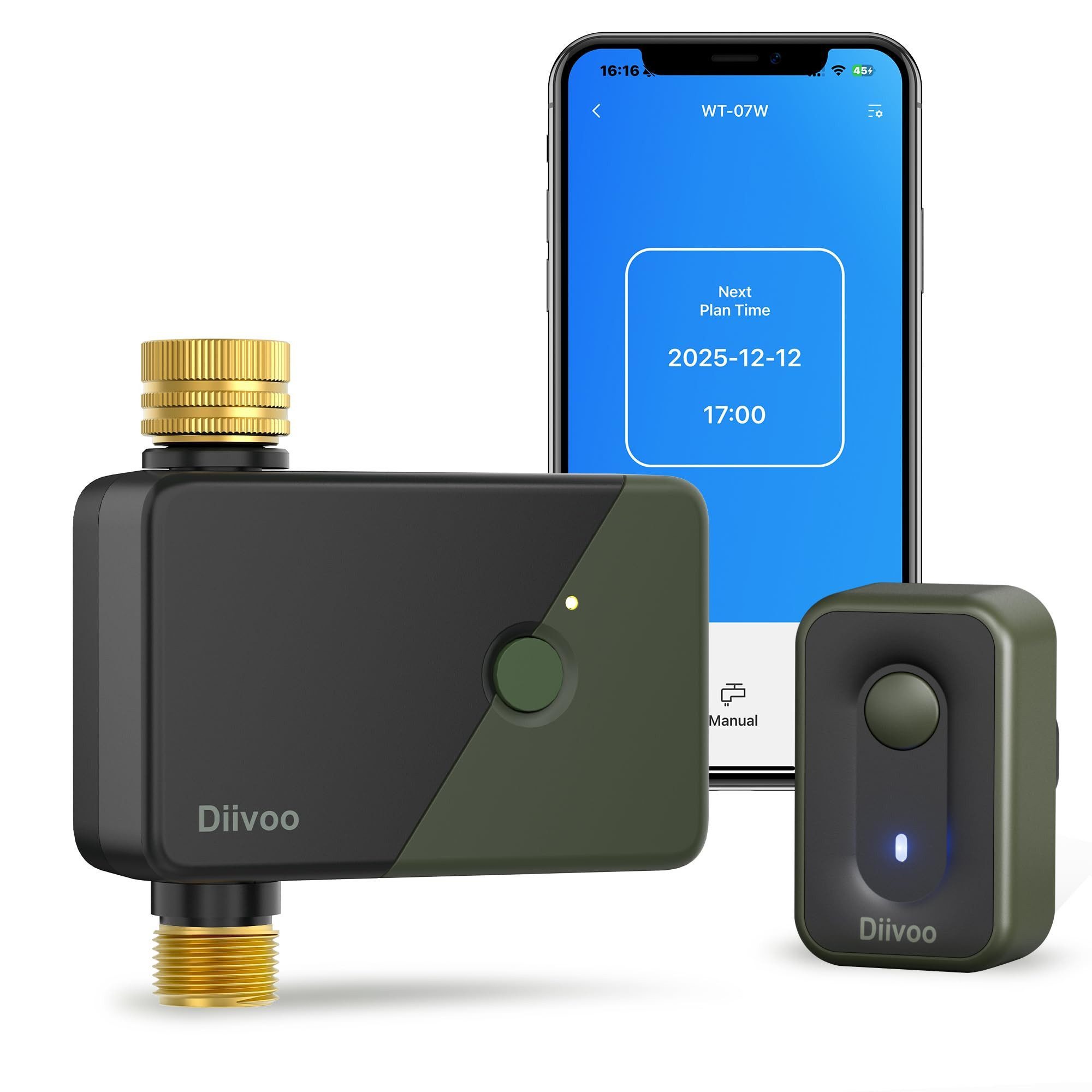 Diivoo Bewässerungssystem Bewässerungscomputer 4 Ausgänge WLAN mit Messingeinlass mit WLAN, APP