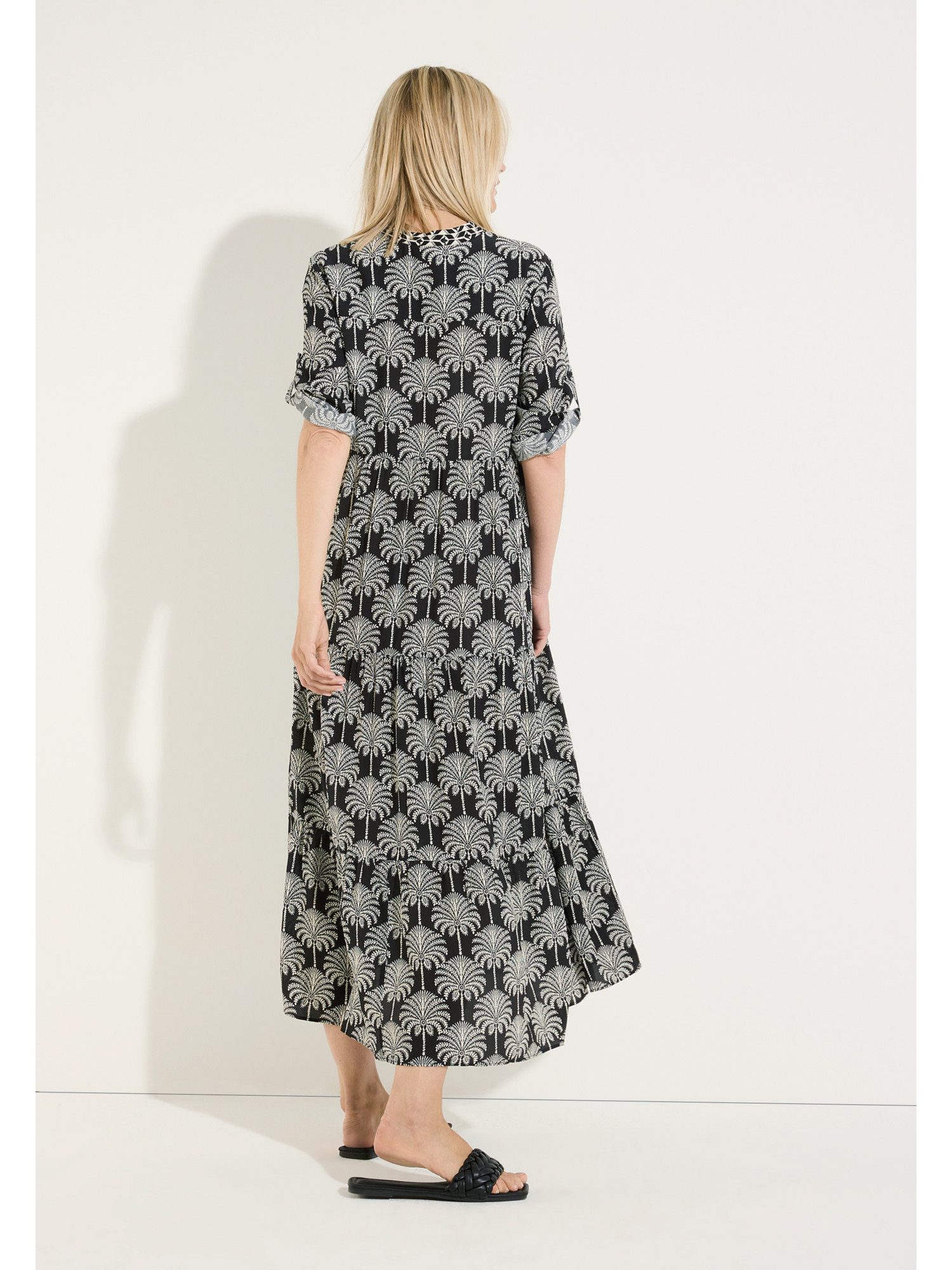 MORE&MORE Blusenkleid lässiges, fließendes Maxikleid, Palmenprint