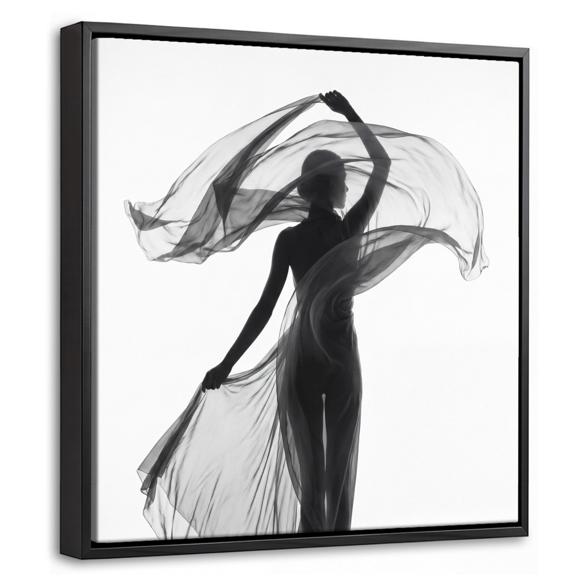 OneMillionCanvasses® Leinwandbild mit Rahmen - Frau - Schleier - Porträt - Schwarz - Weiß - Künstlerisch, Fotodruck (1 St), Leinwand Bilder Klein, Wand Dekoration Aesthetic 20x20cm