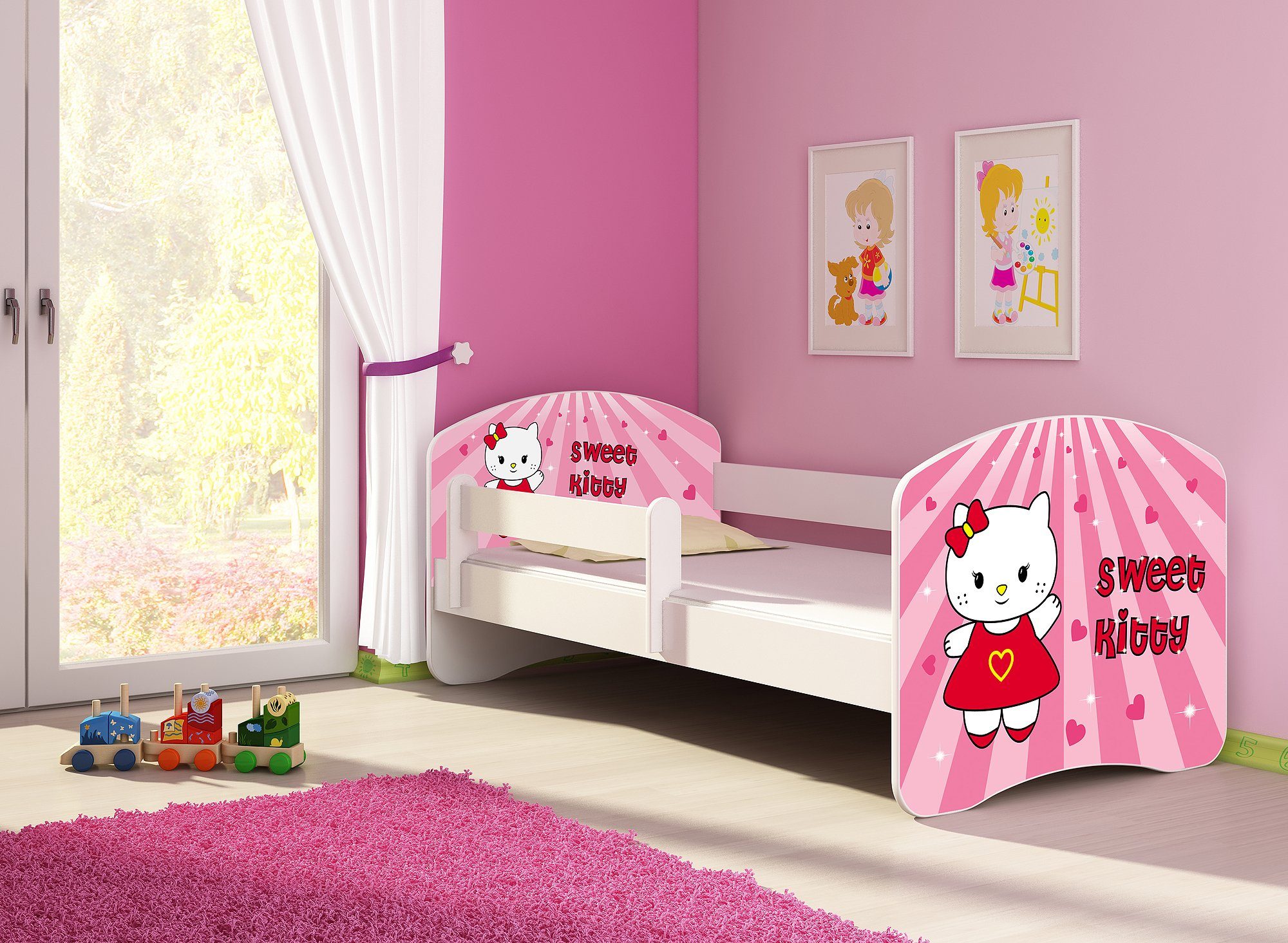 Clamaro Kinderbett (Kinderbett, Babybett 70x140, 80x160, 80x180cm Juniorbett, Kind, Motiv, Schublade CLAMARO)
