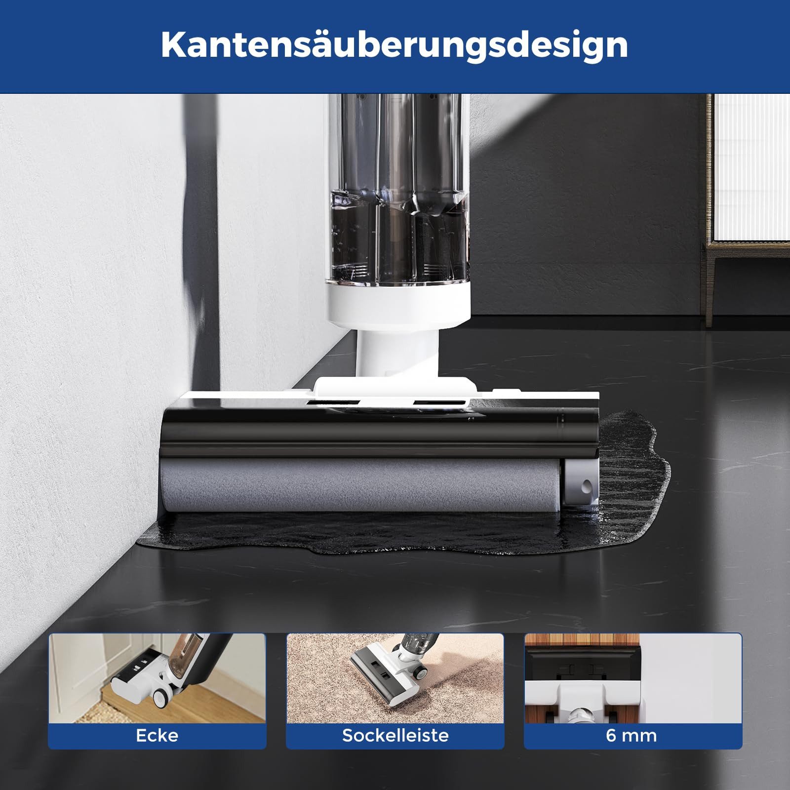 JONR Nass-Trocken-Akkusauger ED12 kabellos - 3-in-1 Wischsauger mit smarter Selbstreinigung, 200,00 W, Anti-Haarverwicklung, 200W Leistungsstarker Akku-Saugwischer für Hartböden & Tierhaare, 6mm ultranahe Kantenreinigung, 850ml großer Wassertank
