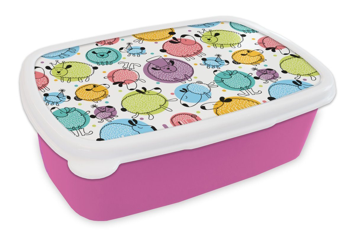 MuchoWow Lunchbox Schafe - Punkte - Muster, Kunststoff, (2-tlg), Brotbox für Erwachsene, Brotdose Kinder, Snackbox, Mädchen, Kunststoff rosa