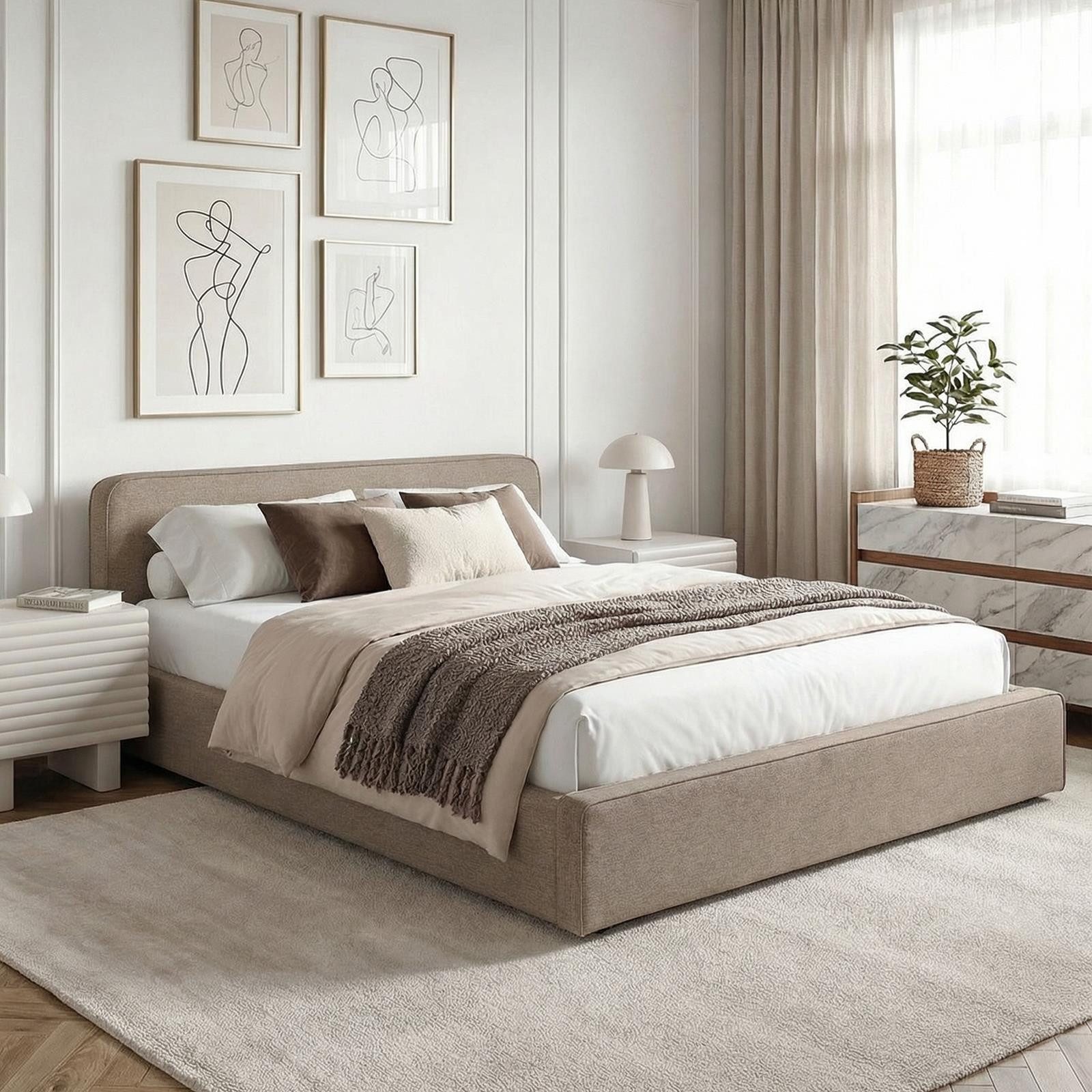 IDIMEX Polsterbett MARINI, Bett 140x200 cm mit Lattenrost Doppelbett mit Kopfteil- greige