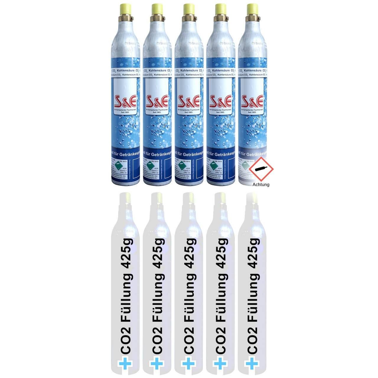 BlueCraft Wassersprudler, (5tlg), Universal CO2 Zylinder 425 g Kohlensäure für bis zu 60l