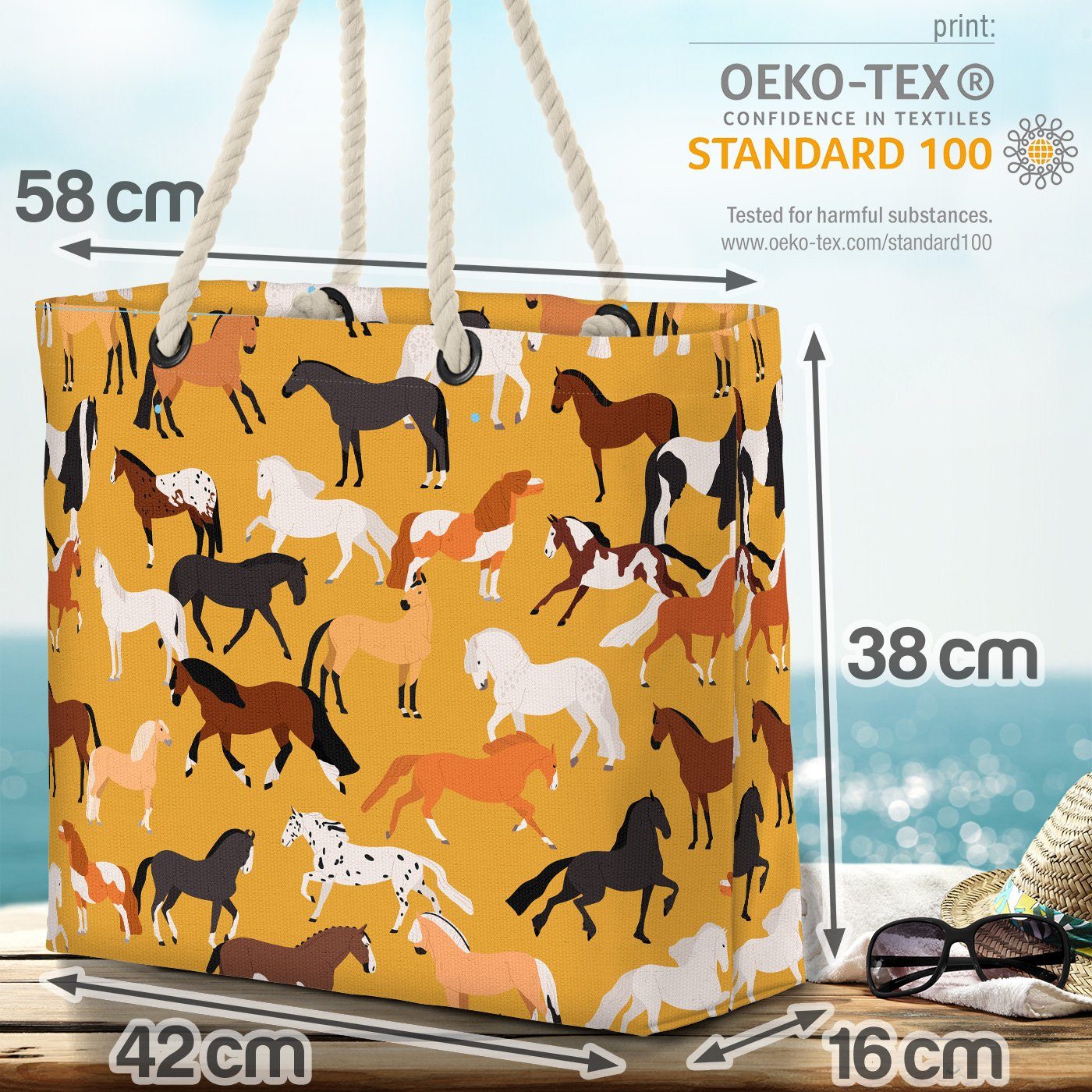 (1-tlg), Haus-Tier Tier-Muster Strandtasche Stall VOID Pferde Bag Herde aus-reite Pferde-Zucht Rasse Beach