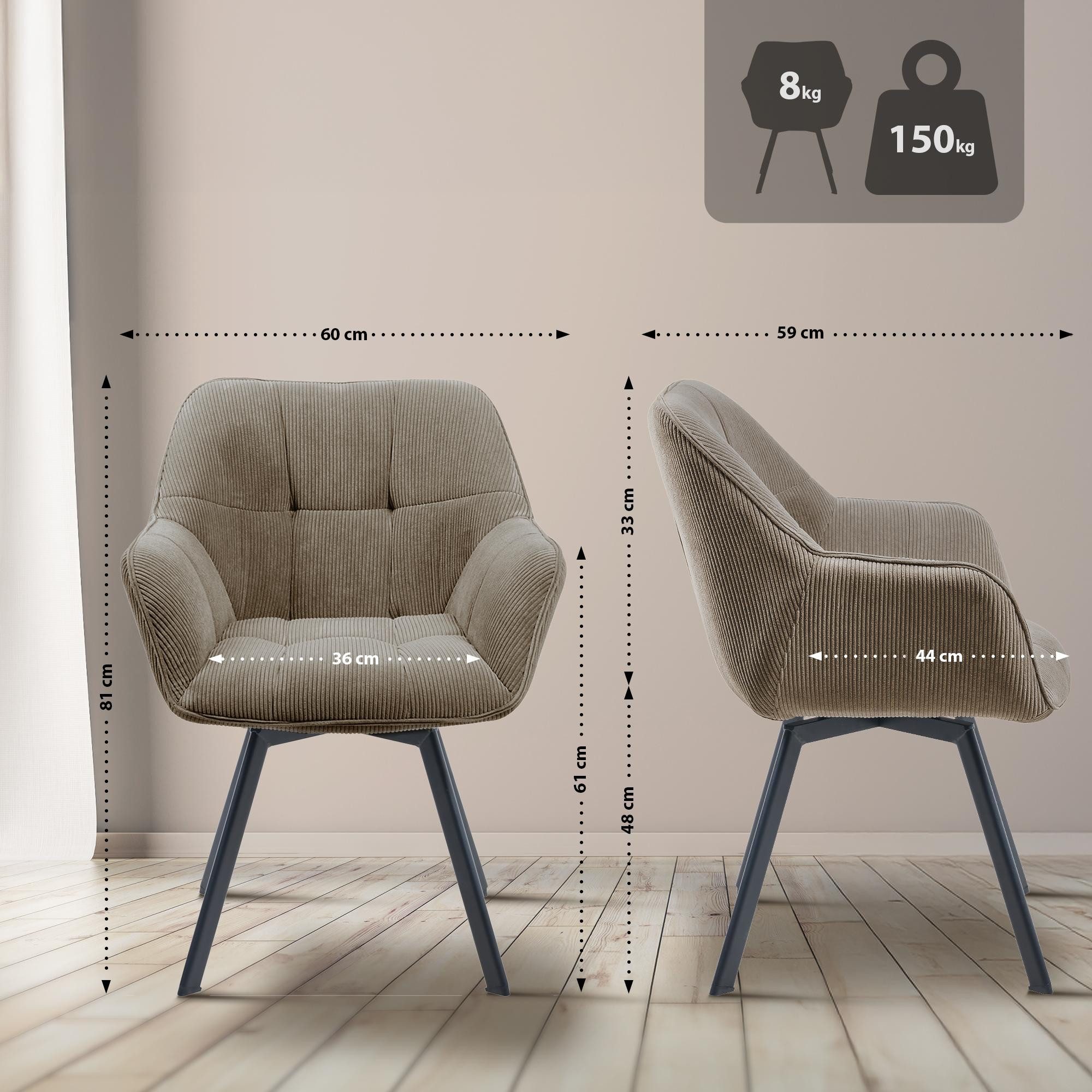 CLP Esszimmerstuhl Jordi (2er Set, 2 St), mit Cord-Bezug und Metallgestell günstig online kaufen