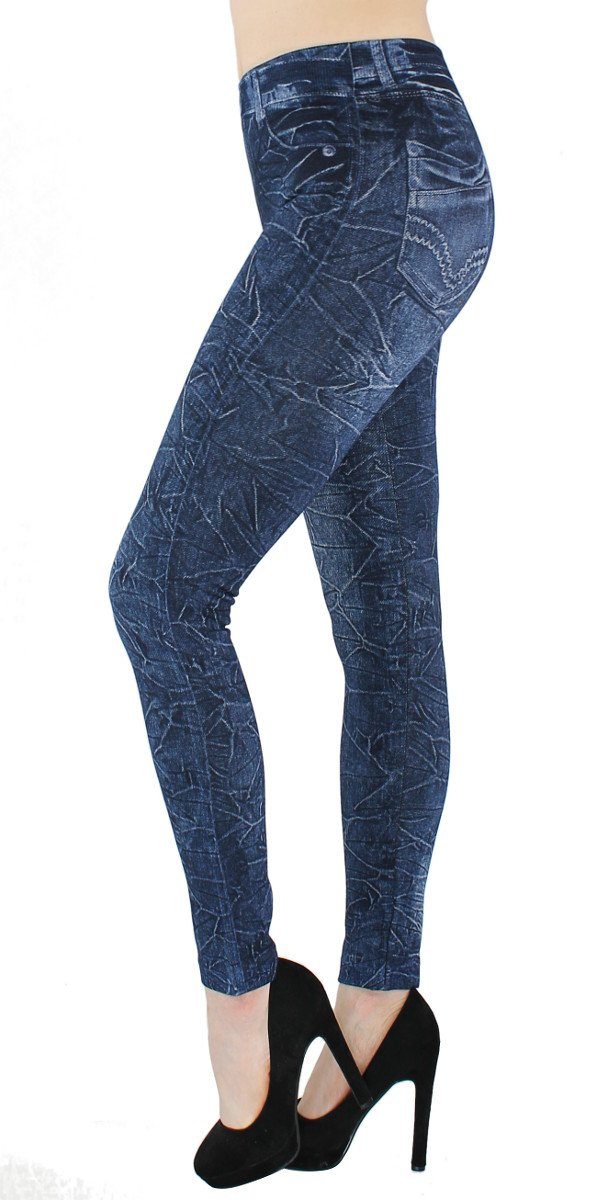 Jeans-Optik Gefüttert WL099-WrinklesJeans Thermoleggings Hochbund dy_mode Thermo Leggins Jeggings Gefüttert Leggings Damen