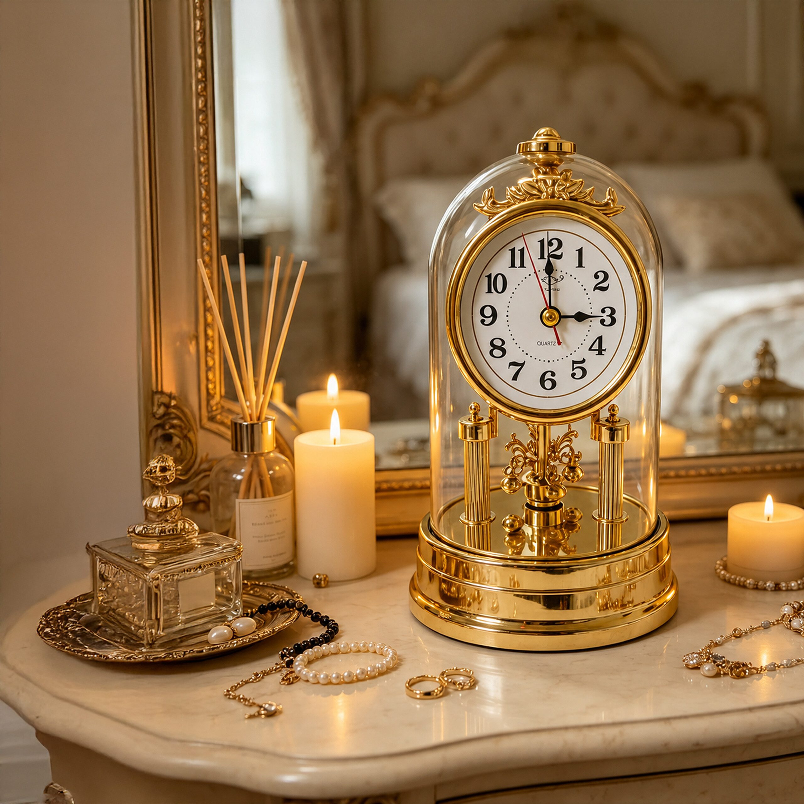 relaxdays Tischuhr Retro Tischuhr gold