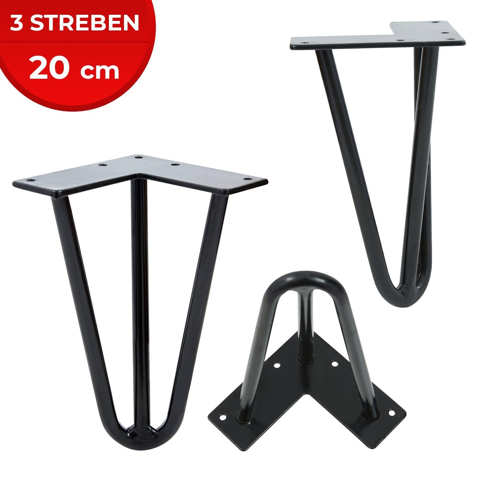 VENDOMNIA Tischbein Hairpin 4er Set, Metall, aus Stahl, 2 oder 3 Streben, Größenwahl, Haarnadel Möbelfüße,Hairpin Legs Tischgestell,Couchtisch, Schreibtisch