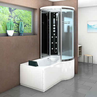 AcquaVapore Komplettdusche Wanne Dusche Kombination sw K55-L33 170x100, Sicherheitsglas ESG, inklusive Duschwanne