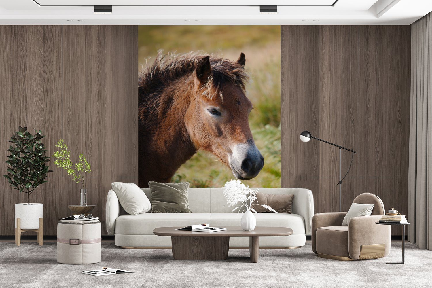 MuchoWow (3 Tapete Wohnzimmer, - Fototapete bedruckt, Pferd - Vinyl Pony Porträt, St), für Wandtapete Montagefertig Matt,