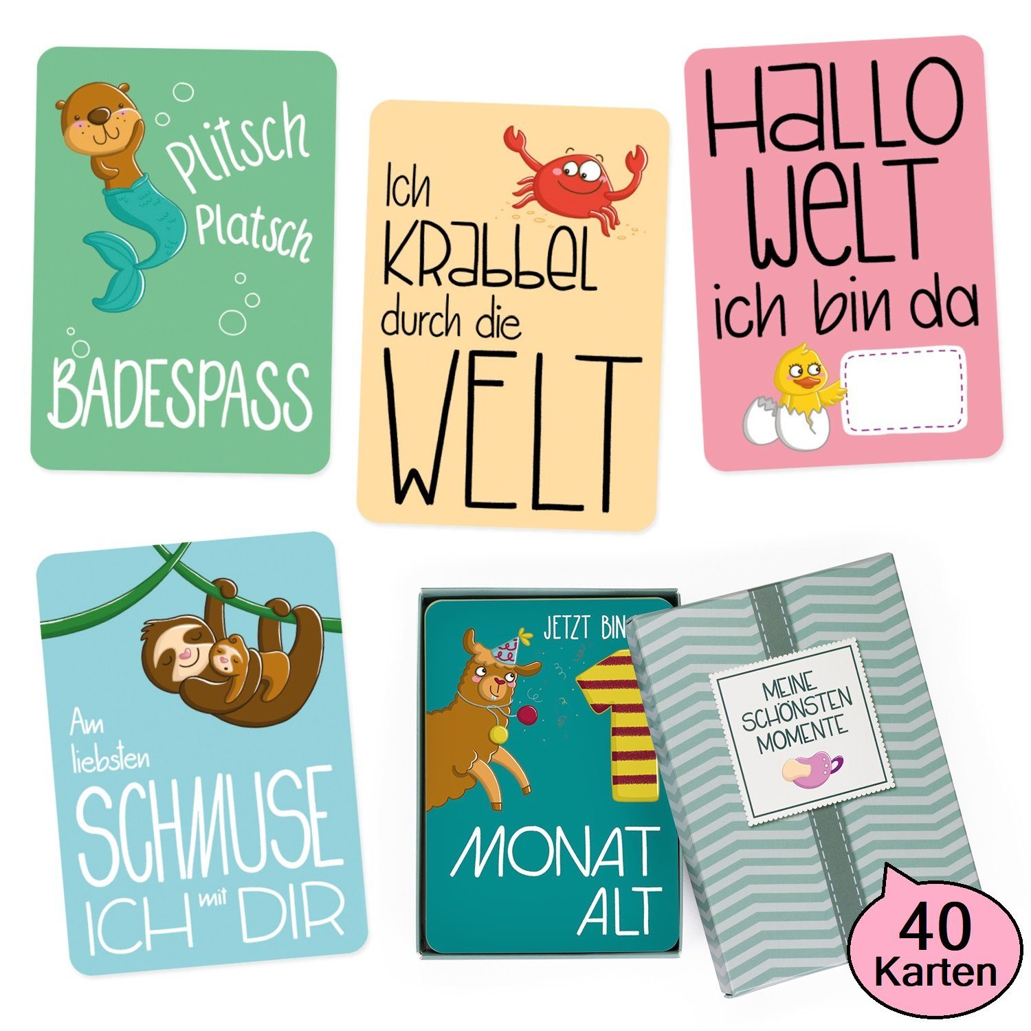 GLÜCKSWOLKE Grußkarten Meilenstein Karten Baby für Mädchen oder Junge, Meilensteinkarten I Foto Babykarten als besonderes Geschenk zur Geburt