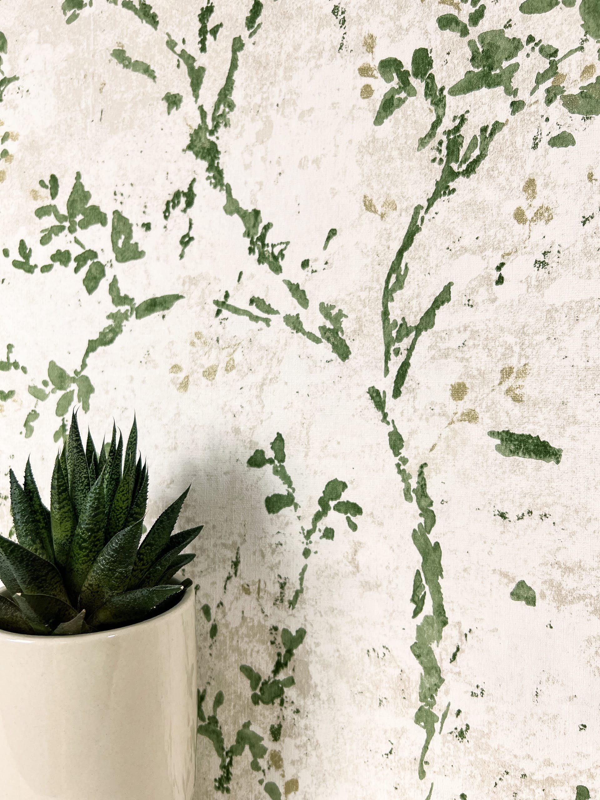 Newroom Vliestapete Inaya Green Tapete Mustertapete Blätter,Äste,Blätterran günstig online kaufen