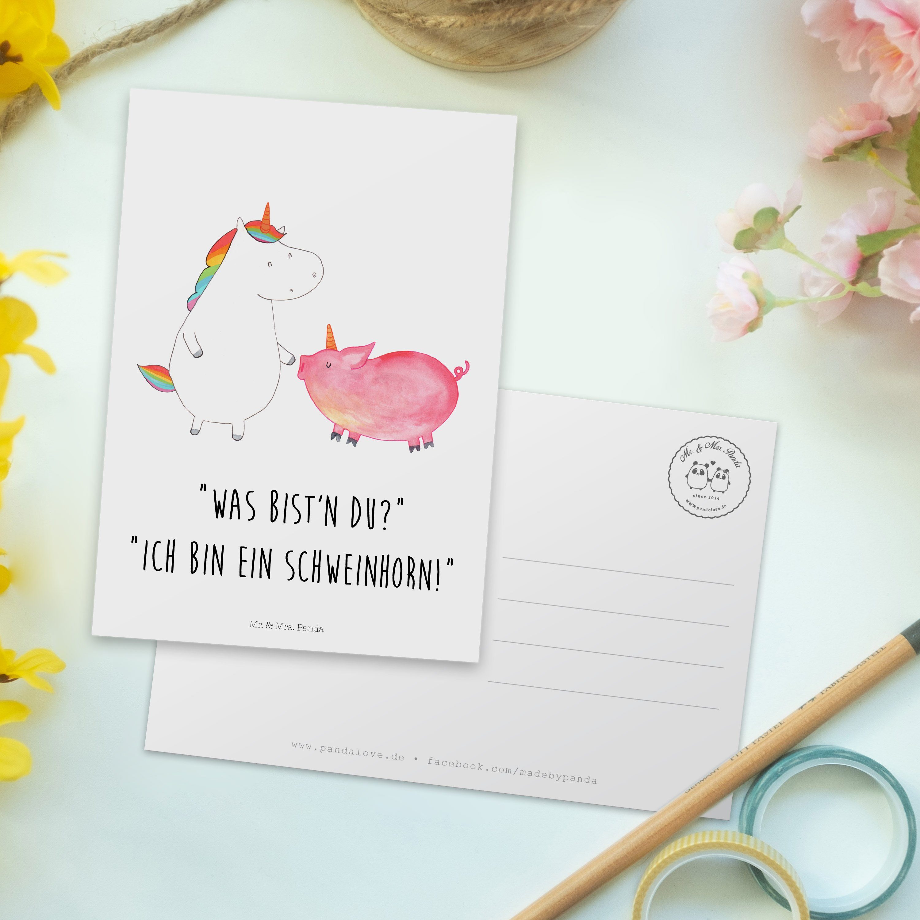 Geburtstagska - Einhorn Geschenk, - Geschenkkarte, Postkarte Weiß Panda Mr. Mrs. & + Schweinhorn