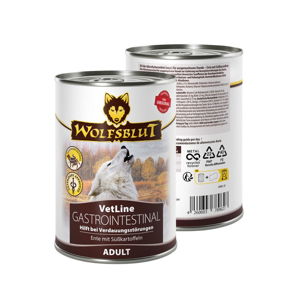 Wolfsblut Vetline Gastrointestinal - Unterstützend bei Magen-Darm-Erkrankungen 6x395g, Nassfutter für: Hunde