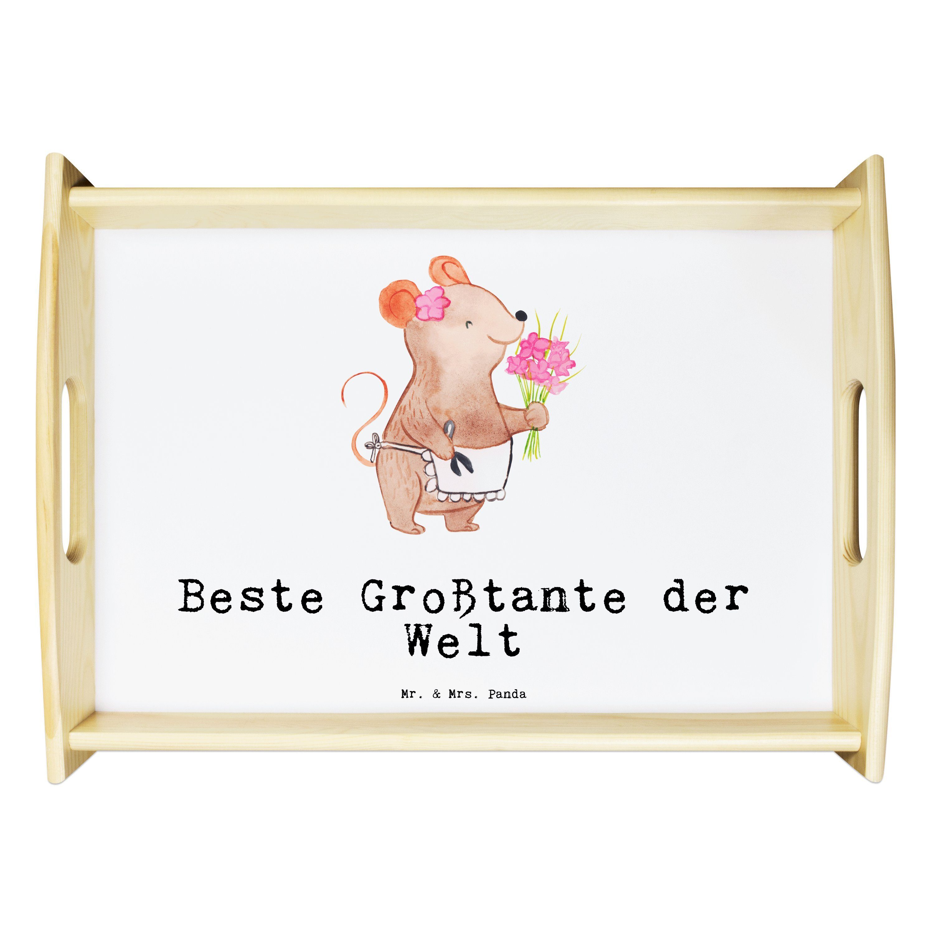 Geschenk, Danke, - Weiß & Echtholz - Tablett Beste Geburtst, Welt für, Großtante Mrs. Maus lasiert, Mr. (1-tlg) der Panda