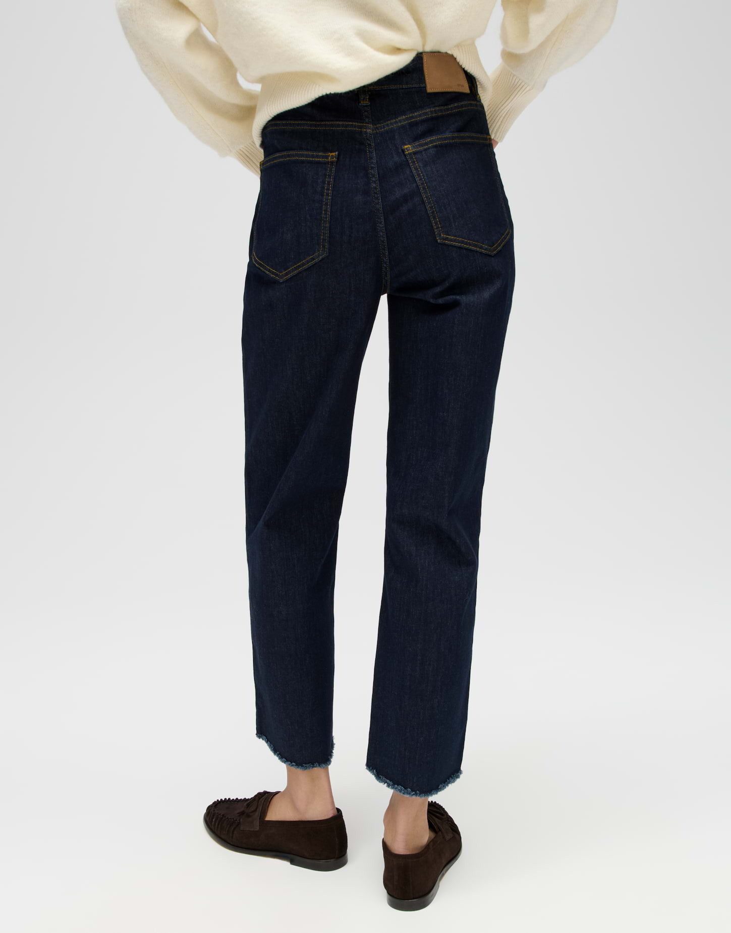 OPUS Weite Jeans Wide Cropped Jeans MOMITO Mid Rise mit Fransen