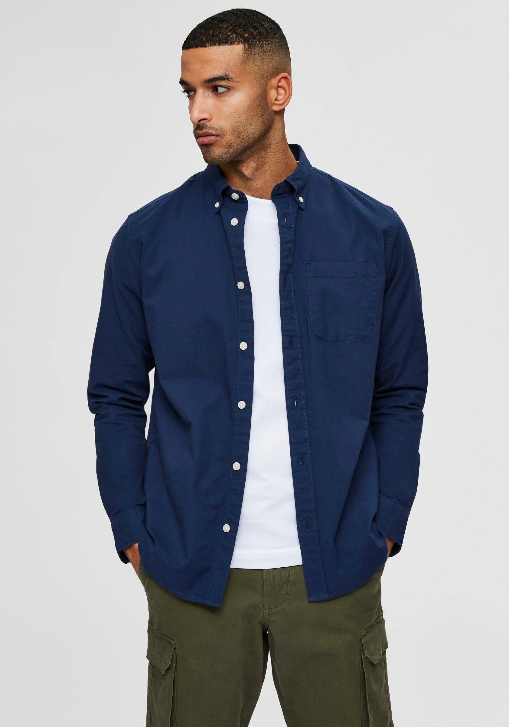 Selected Langarmhemd SLHREGRICK-OX SHIRT LS NOOS Baumwolle, regular fit günstig online kaufen