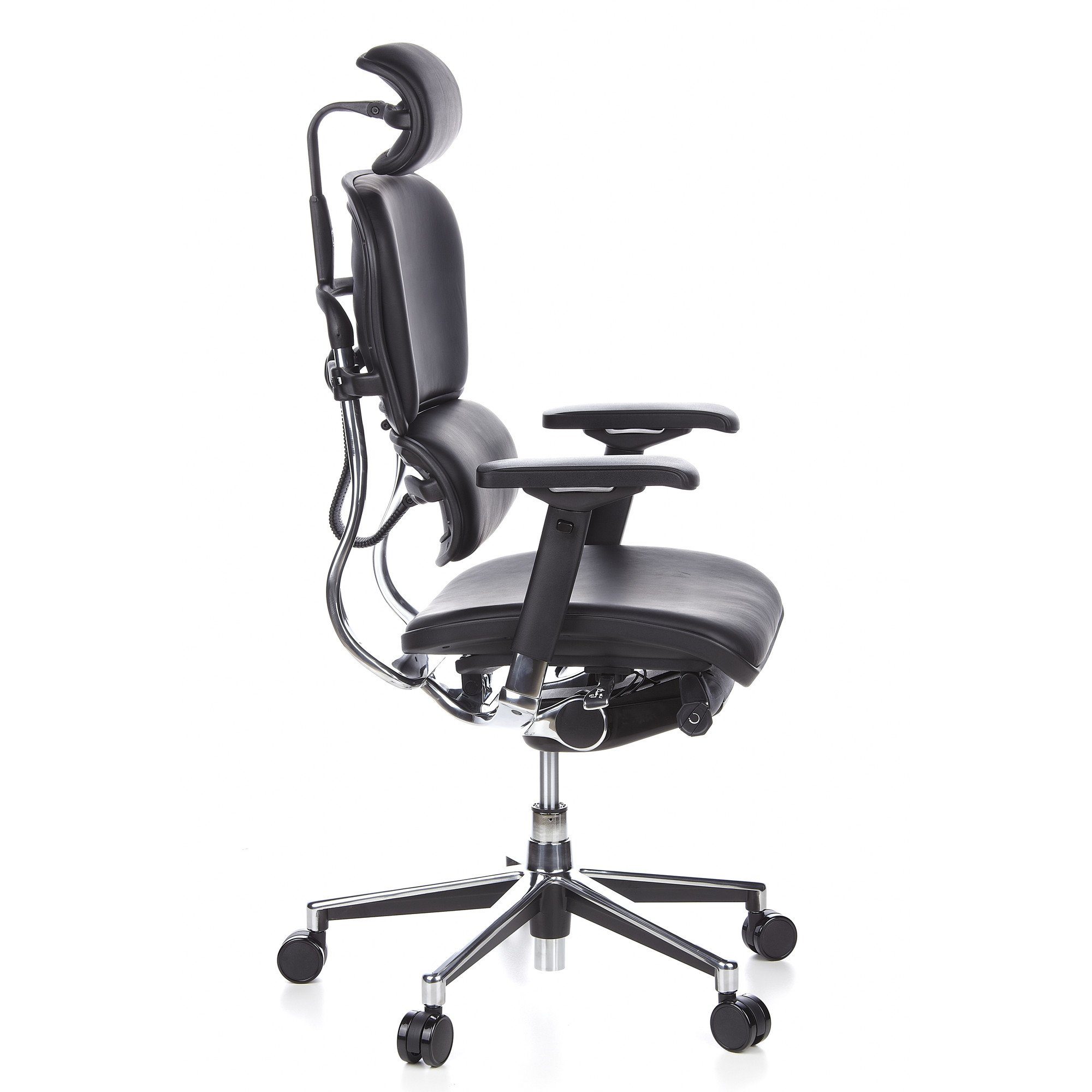 Leder Bürostuhl ERGOHUMAN ergonomisch (1 Drehstuhl Schwarz St), hjh OFFICE Chefsessel Luxus