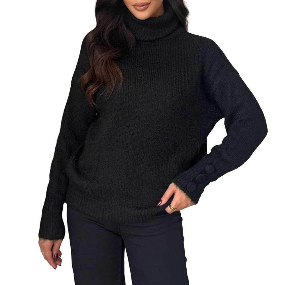 Ital-Design Rollkragenpullover Damen Rollkragenpullover aus weichem Material für Herbst (90763952) Stretch В'язані светри in Schwarz