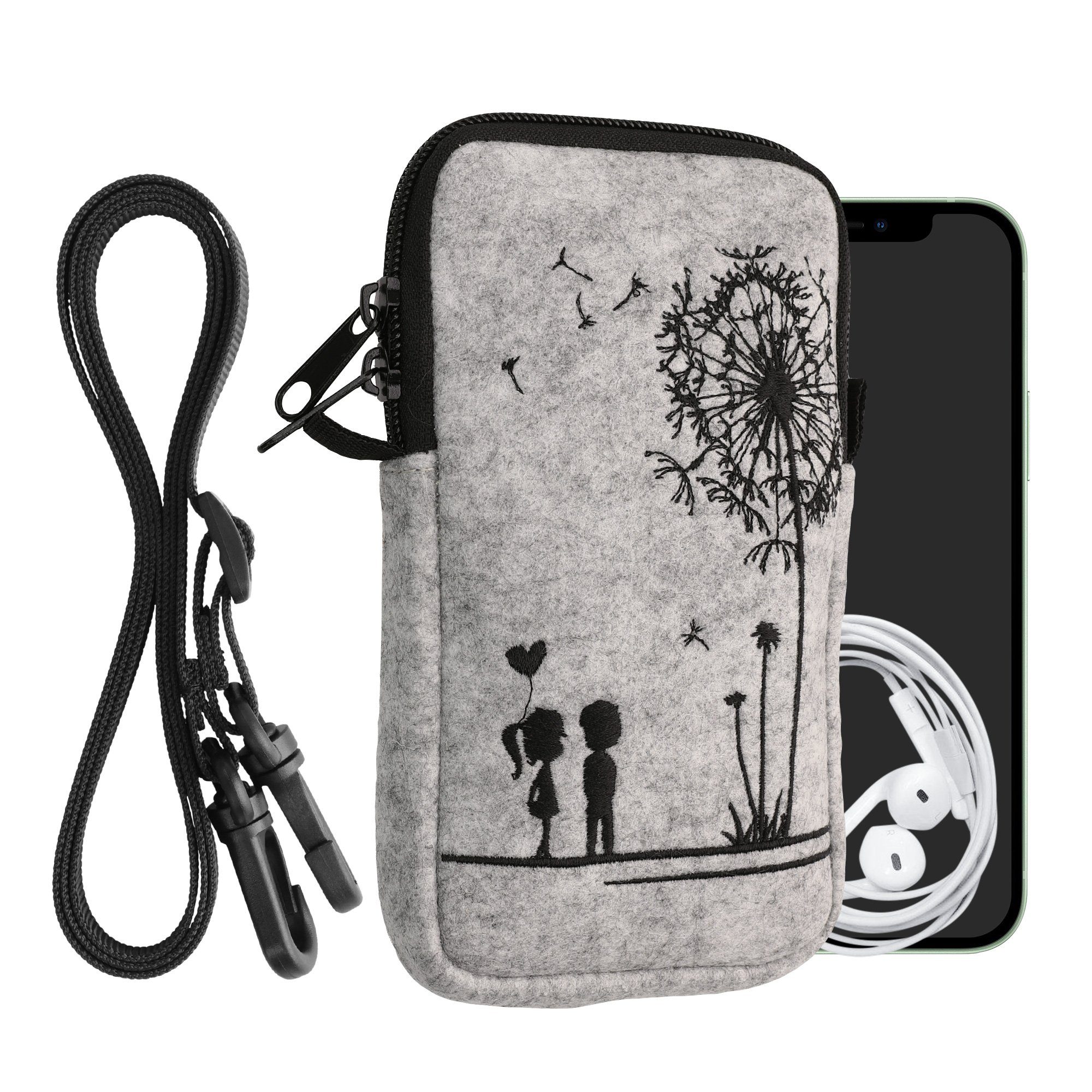kwmobile Handytasche Handytasche für Smartphones L - 6,5" (1-tlg), Filz Handy Hülle - Tasche mit Kette 16,5 x 8,9 cm Innenmaße