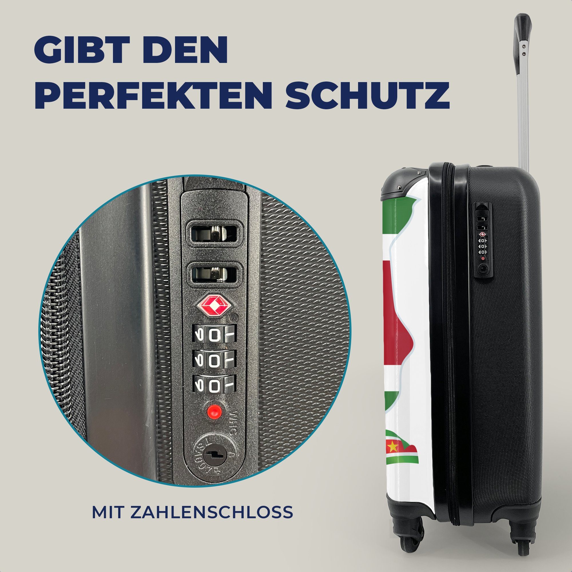 mit Reisetasche Reisekoffer Rollen, MuchoWow für Flagge Trolley, Handgepäck zur Ferien, surinamische 4 Handgepäckkoffer rollen, Die Veranschaulichung,