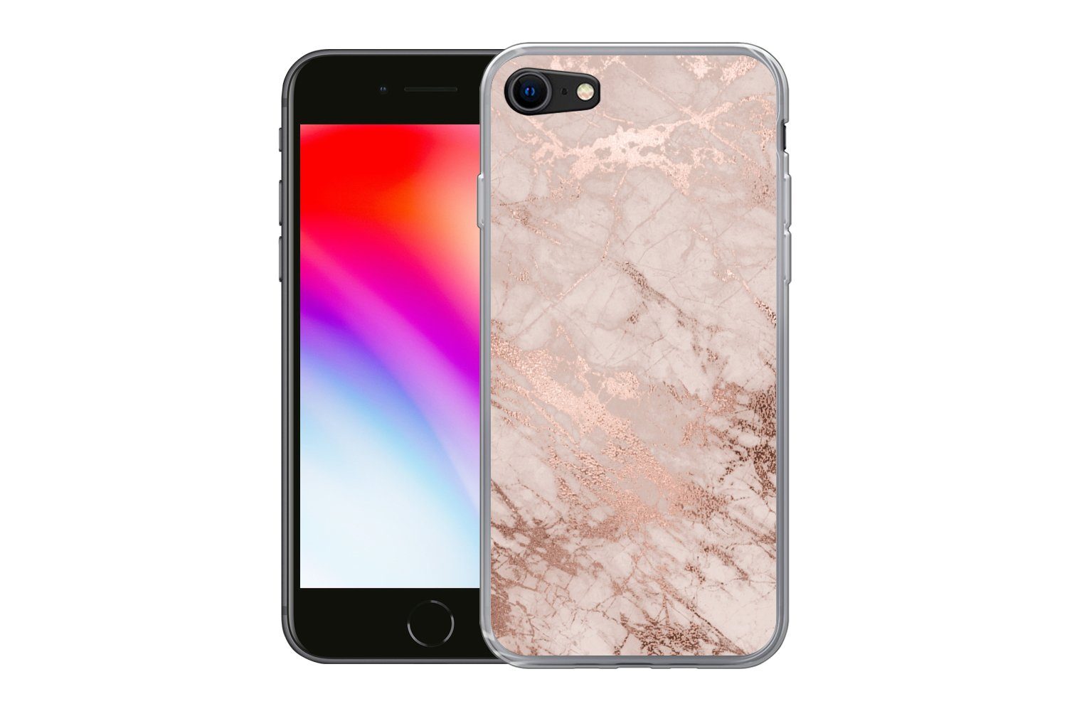 MuchoWow Handyhülle für Apple iPhone SE 2020 Marmor - Rosa - Luxus - Marmoroptik - Glitzer, Smartphone-Bumper, Print, Handy Schutzhülle Dünn