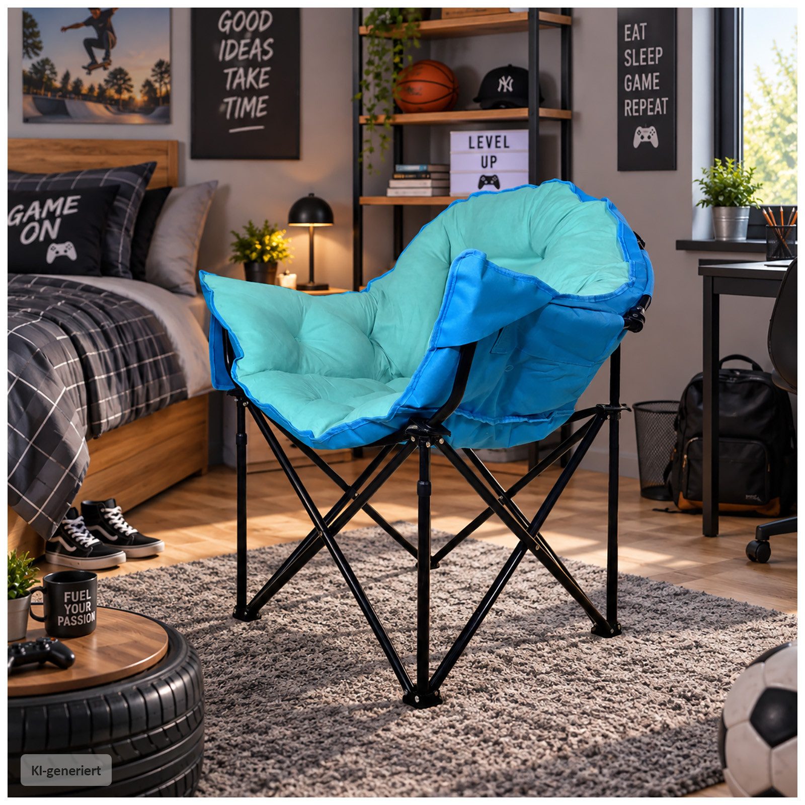 HTI-Living Klappstuhl Klappbarer Komfortsessel mit weichem Velvet Bezug (Stück), Campingstuhl – Bild 2 von 5
