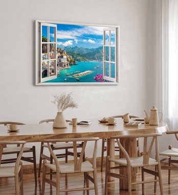 Sinus Art Leinwandbild Wandbild 120x80cm Fensterbild Italien Küste Küstenstadt Historisch Ber, (1 St)