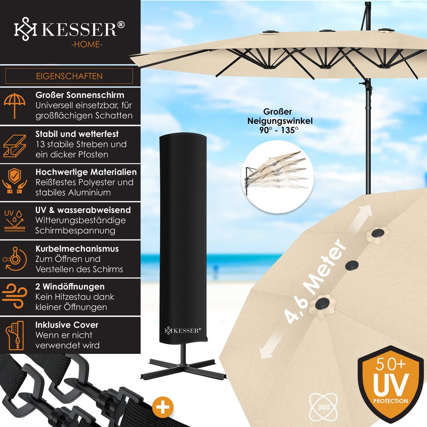 KESSER Sonnenschirm, Sonnenschirm Doppelsonnenschirm 4,6m x günstig online kaufen