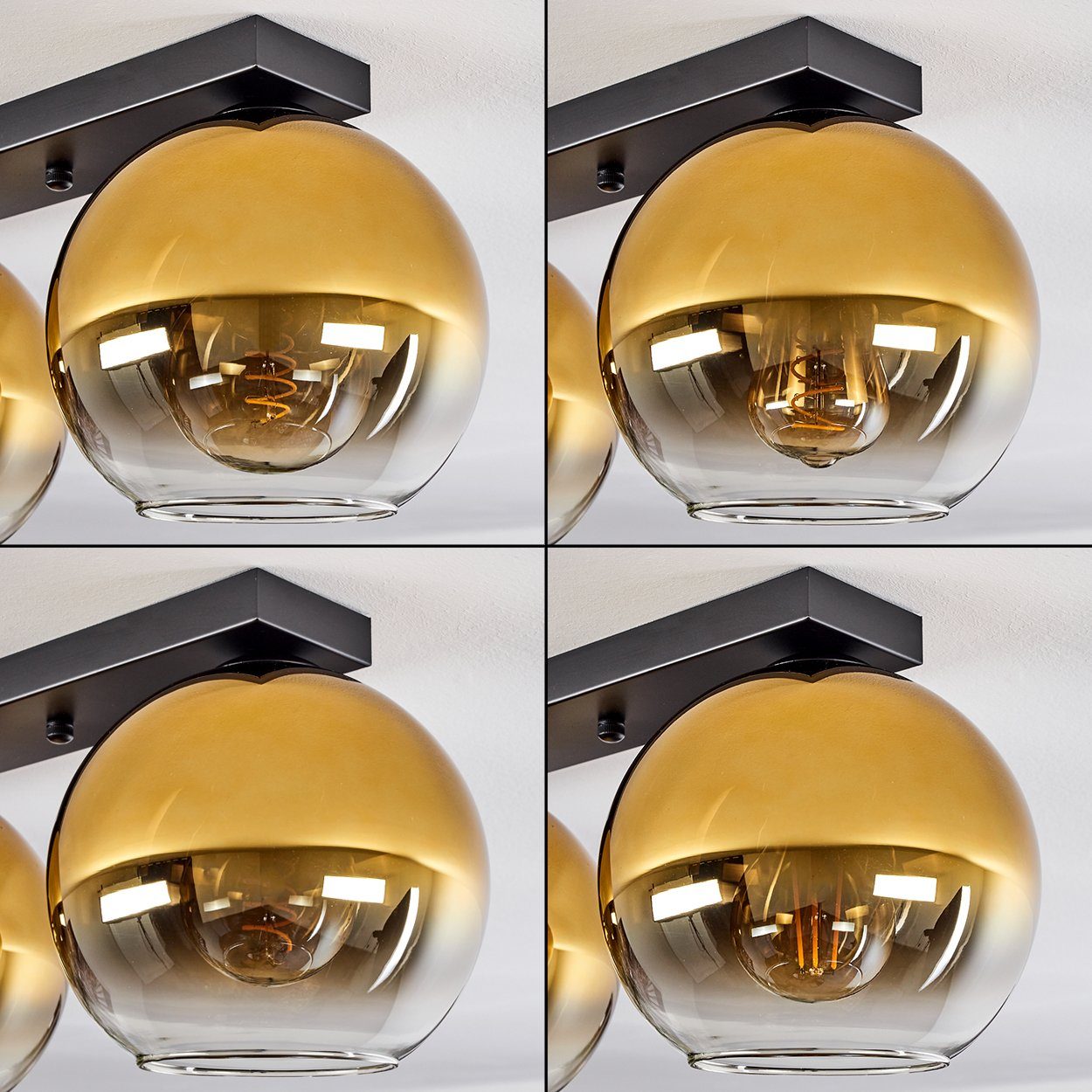 hofstein Retro/Vintage-Design Leuchte mit Deckenlampe ohne aus moderne 4xE27 (20cm), im Metall/Glas Schwarz/Gold/Klar, Leuchtmittel, »Cesaro« aus Deckenleuchte Schirmen Glas in